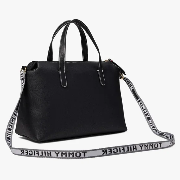 NEW Tommy Hilfiger Women's Gina II Convertible Top Zip Satchel Peb - Bag - Black - Picture 5 of 10